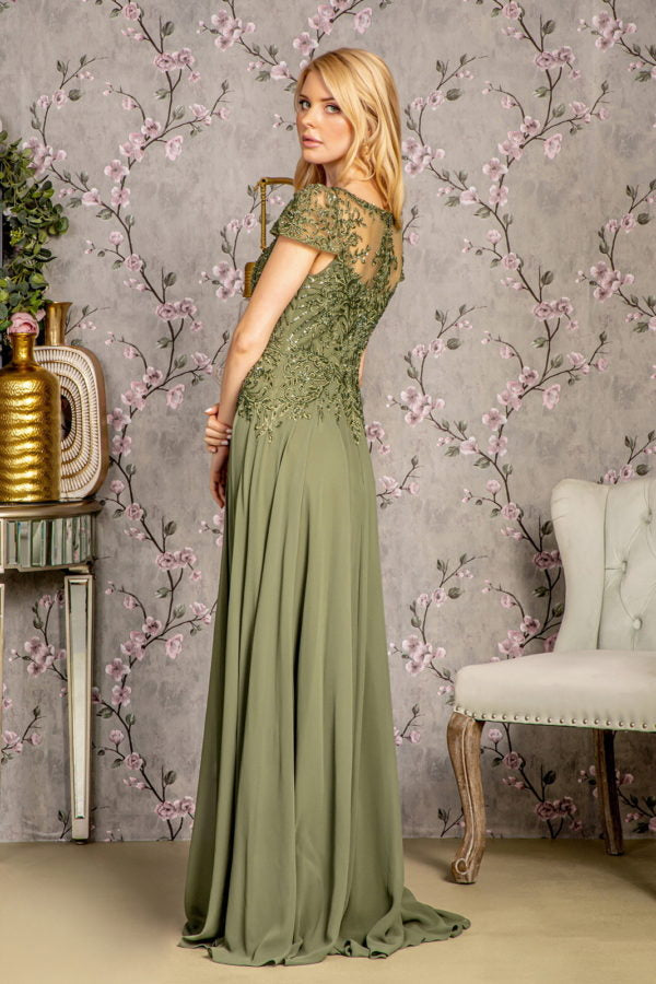 Embroidery Bead Sheer Bodice A-line Chiffon Long Dress LuxuryLifeWay Online Store