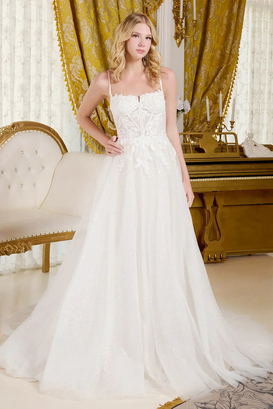 A-Line Wedding Dress Spaghetti Straps Bodice With A Boat Neckline LuxuryLifeWay Online Store