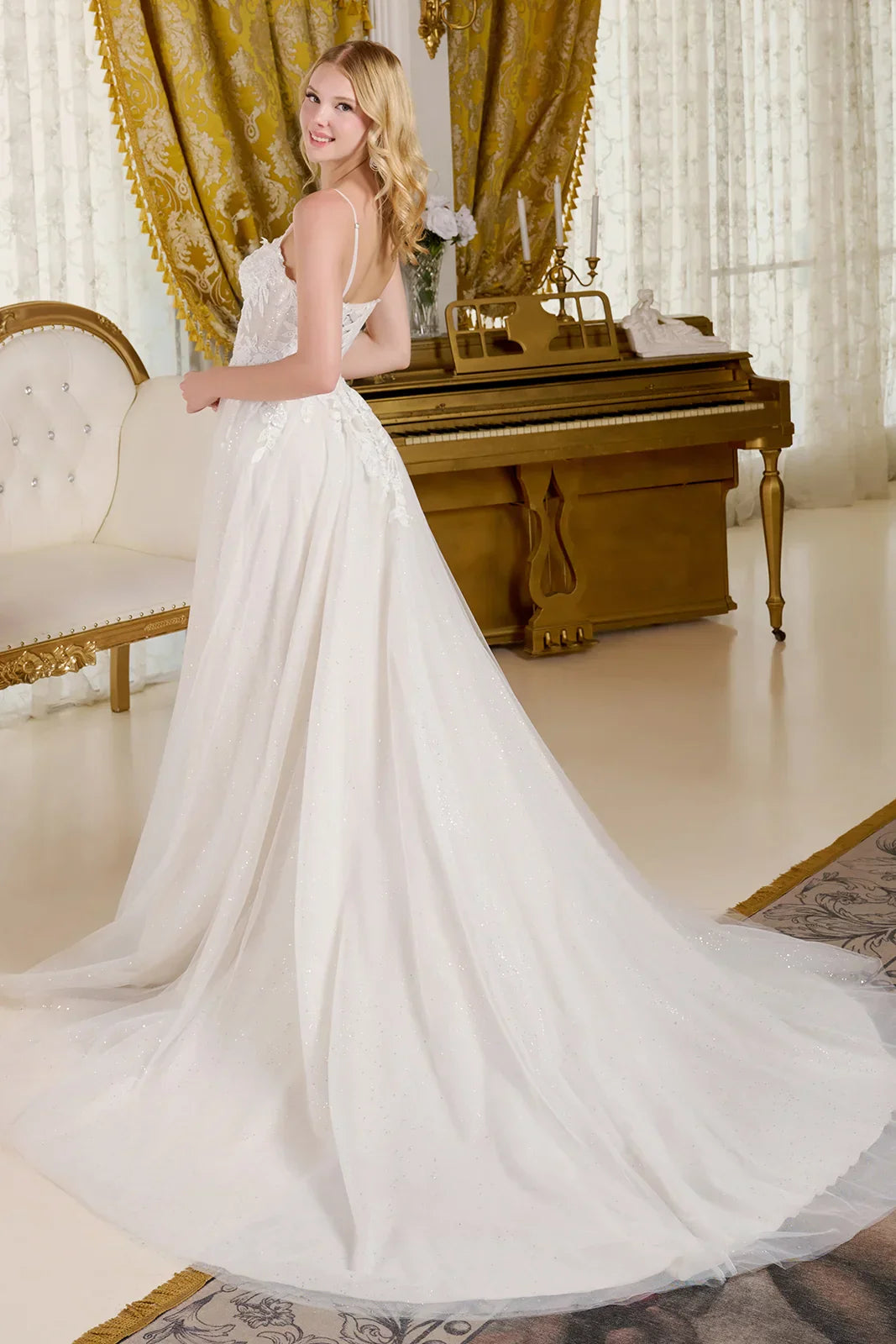 A-Line Wedding Dress Spaghetti Straps Bodice With A Boat Neckline LuxuryLifeWay Online Store