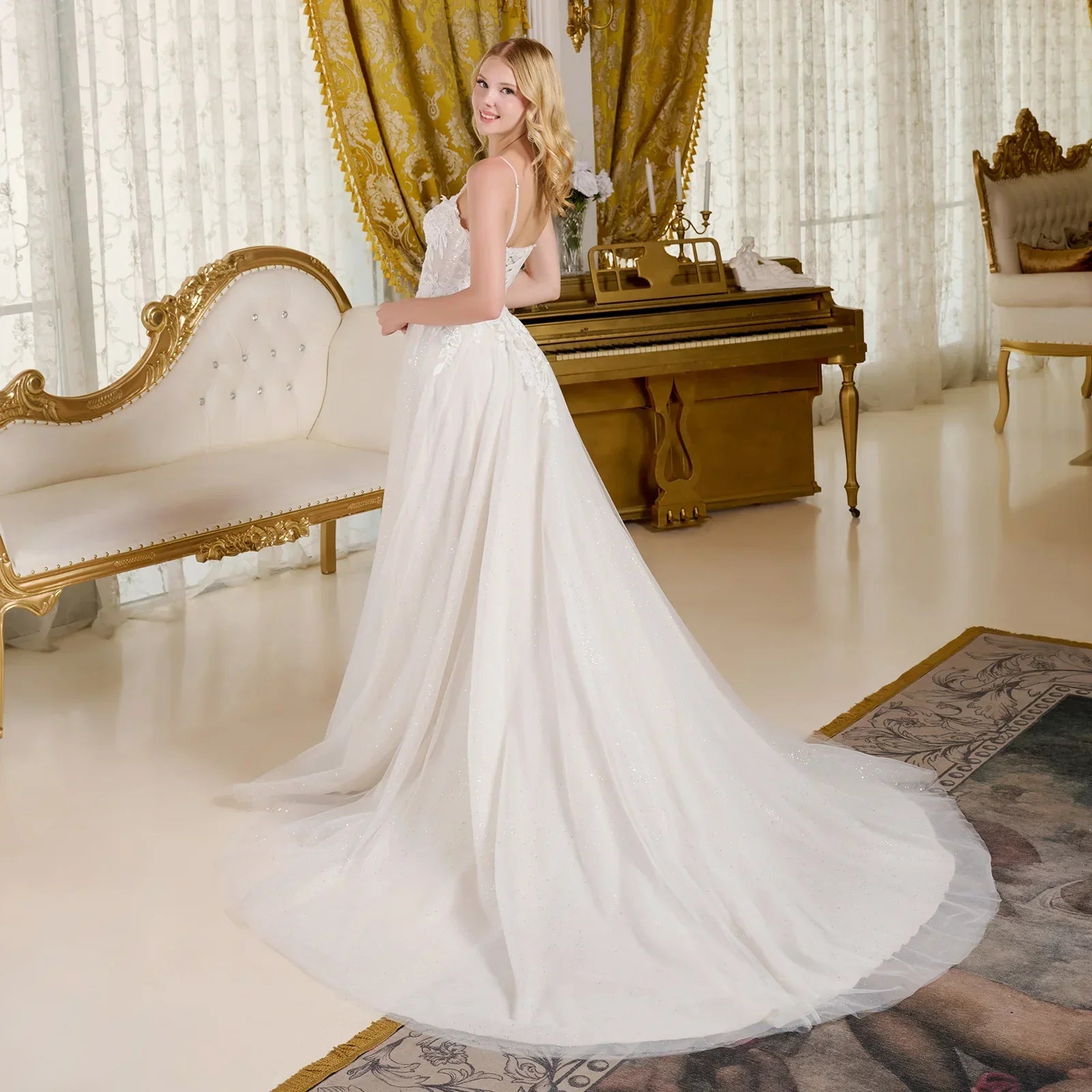 A-Line Wedding Dress Spaghetti Straps Bodice With A Boat Neckline LuxuryLifeWay Online Store