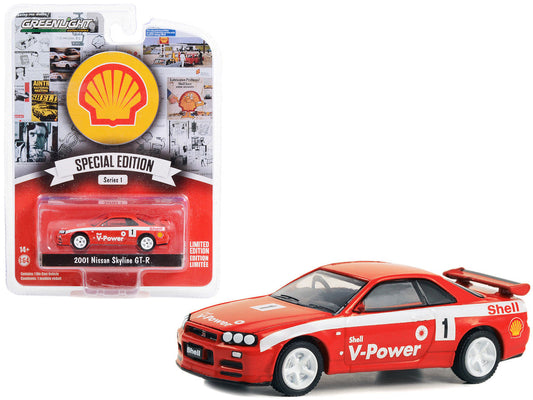 2001 Nissan Skyline GT-R (R34) #1 Red with White Stripes "Shell Racing" "Shell Oil Special Edition" Series 1 1/64 Diecast Model Car by Greenlight LuxuryLifeWay Online Store