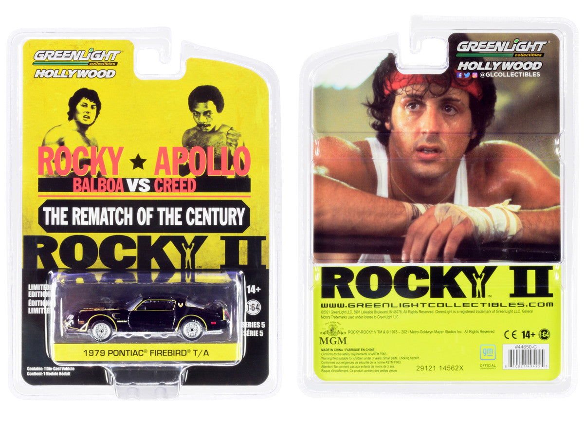 1979 Pontiac Firebird Trans Am T/A Black with Hood Bird "Rocky II" (1979) Movie "Hollywood Series" Release 5 1/64 Diecast Model Car by Greenlight LuxuryLifeWay Online Store