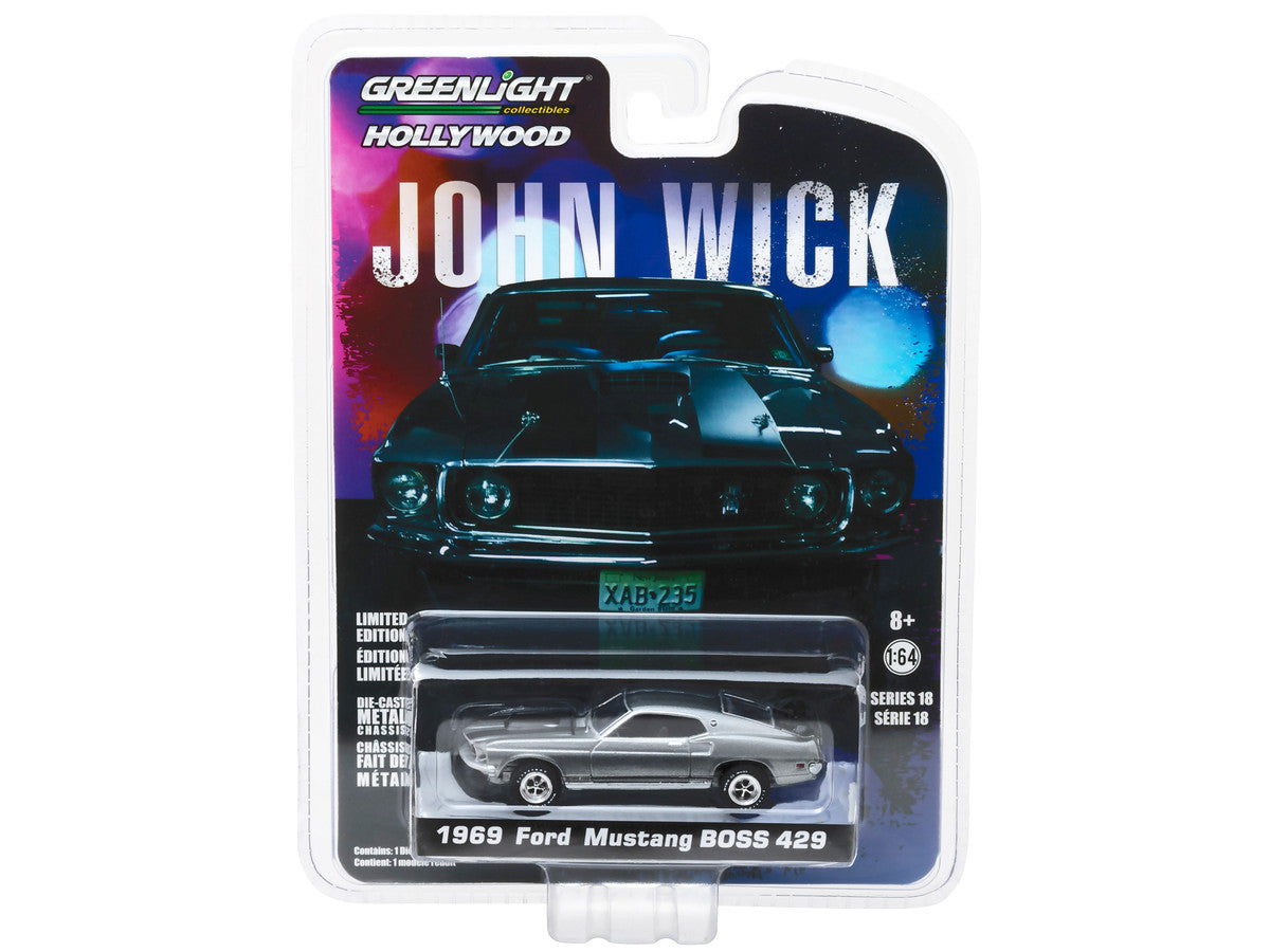 1969 Ford Mustang Boss 429 Gray Metallic with Black Stripes "John Wick" (2014) Movie "Hollywood Series" Release 18 1/64 Diecast Model Car by Greenlight LuxuryLifeWay Online Store