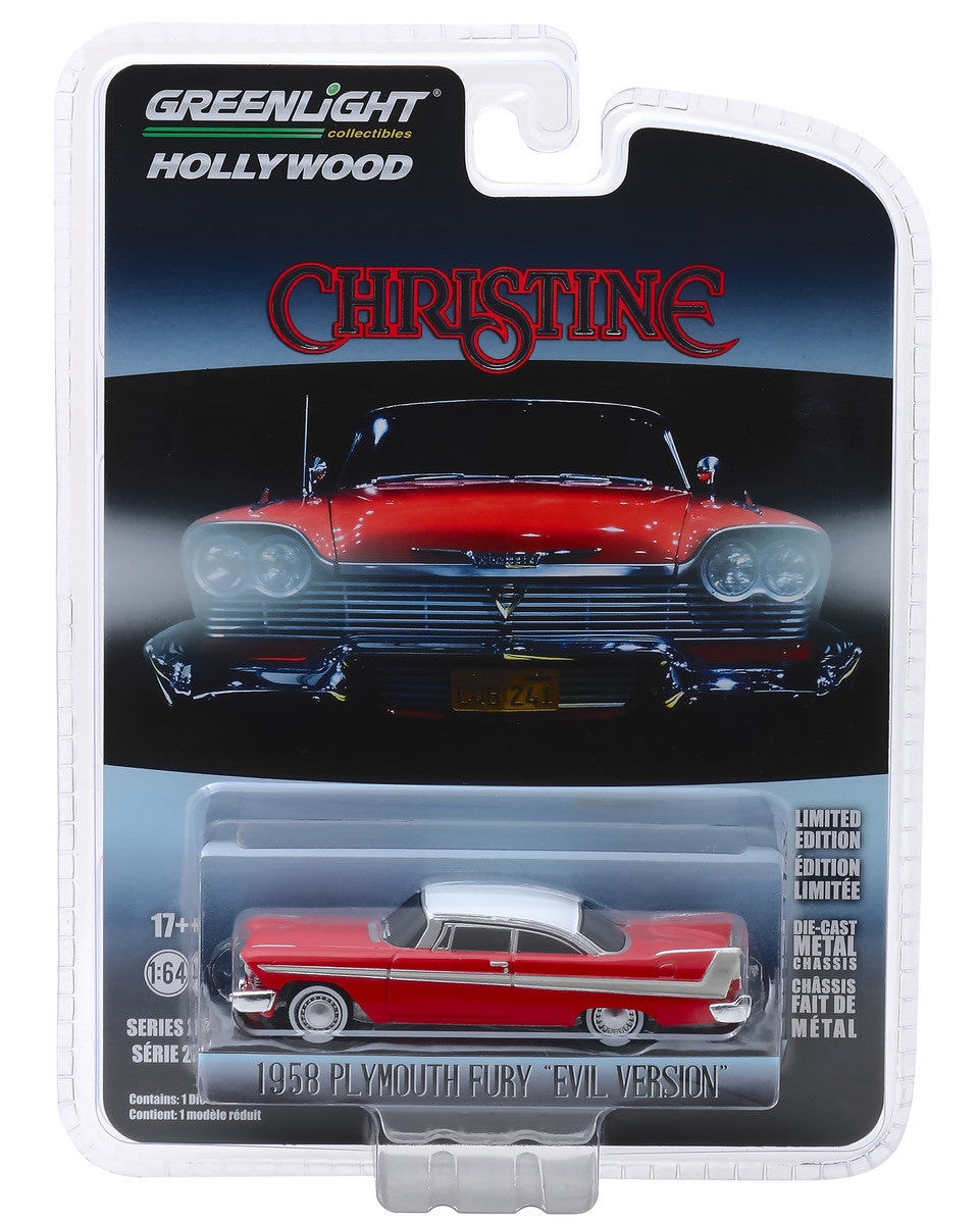 1958 Plymouth Fury Red with White Top "Evil Version" (Blacked Out Windows) "Christine" (1983) Movie "Hollywood Series" Release 24 1/64 Diecast Model Car by Greenlight LuxuryLifeWay Online Store