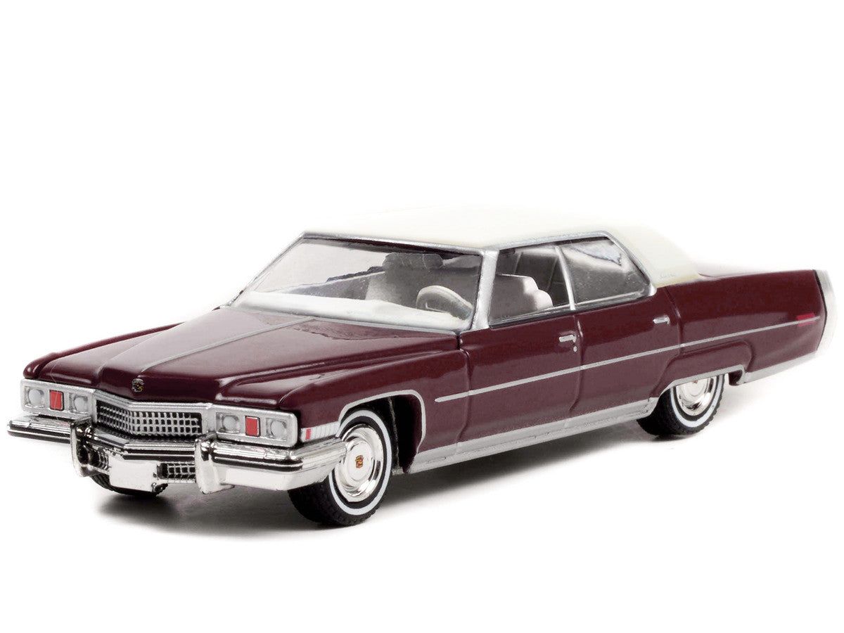 1973 Cadillac Sedan DeVille Burgundy with White Top "Rocky" (1976) Movie "Hollywood Series" Release 35 1/64 Diecast Model Car by Greenlight LuxuryLifeWay Online Store