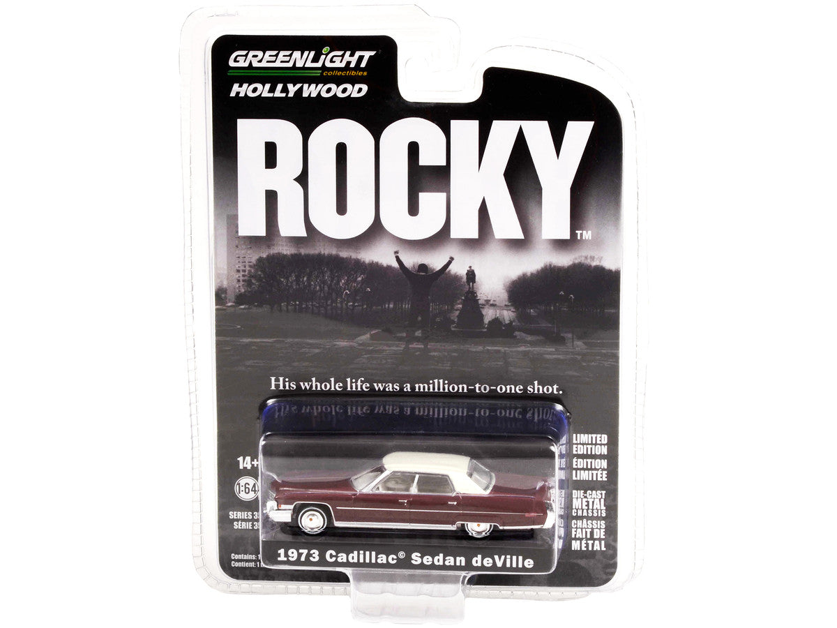 1973 Cadillac Sedan DeVille Burgundy with White Top "Rocky" (1976) Movie "Hollywood Series" Release 35 1/64 Diecast Model Car by Greenlight LuxuryLifeWay Online Store