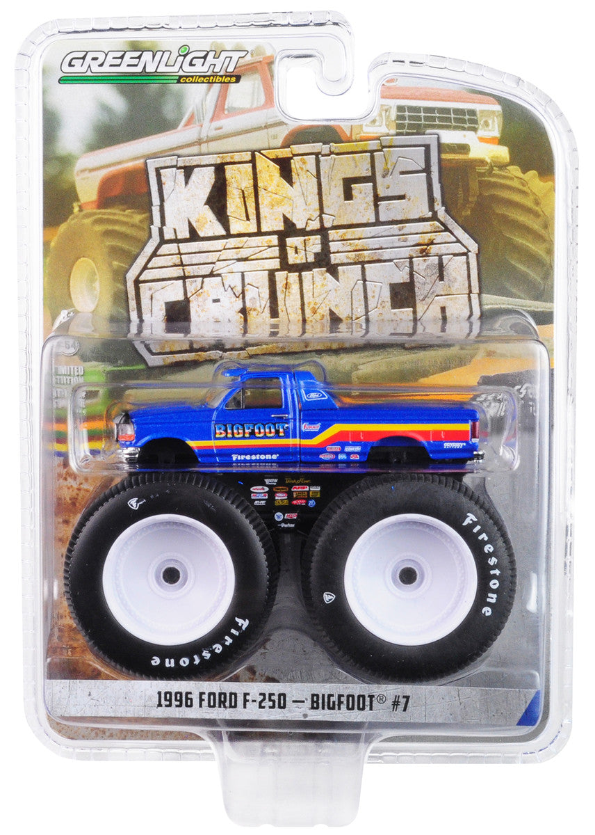 1996 Ford F-250 Monster Truck "Bigfoot #7" Metallic Blue with Stripes "Kings of Crunch" Series 5 1/64 Diecast Model Car by Greenlight LuxuryLifeWay Online Store