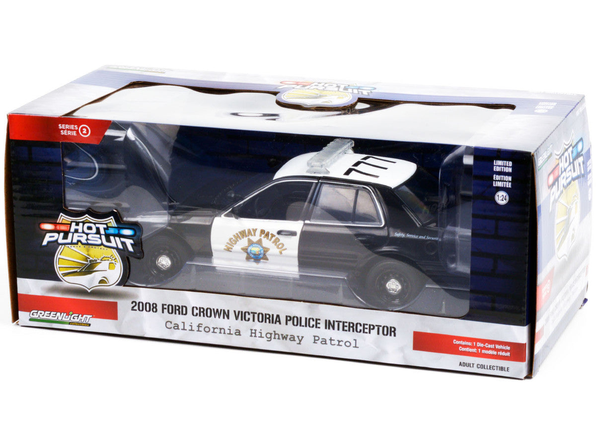 2008 Ford Crown Victoria Police Interceptor Black and White CHP "California Highway Patrol" "Hot Pursuit" Series 1/24 Diecast Model Car by Greenlight LuxuryLifeWay Online Store