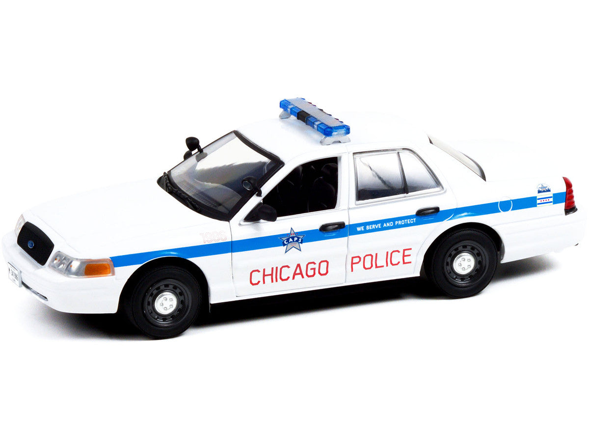 2008 Ford Crown Victoria Police Interceptor "CAPS" White with Blue Stripes "Chicago Police Department" "Hot Pursuit" Series 1/24 Diecast Model Car by Greenlight LuxuryLifeWay Online Store