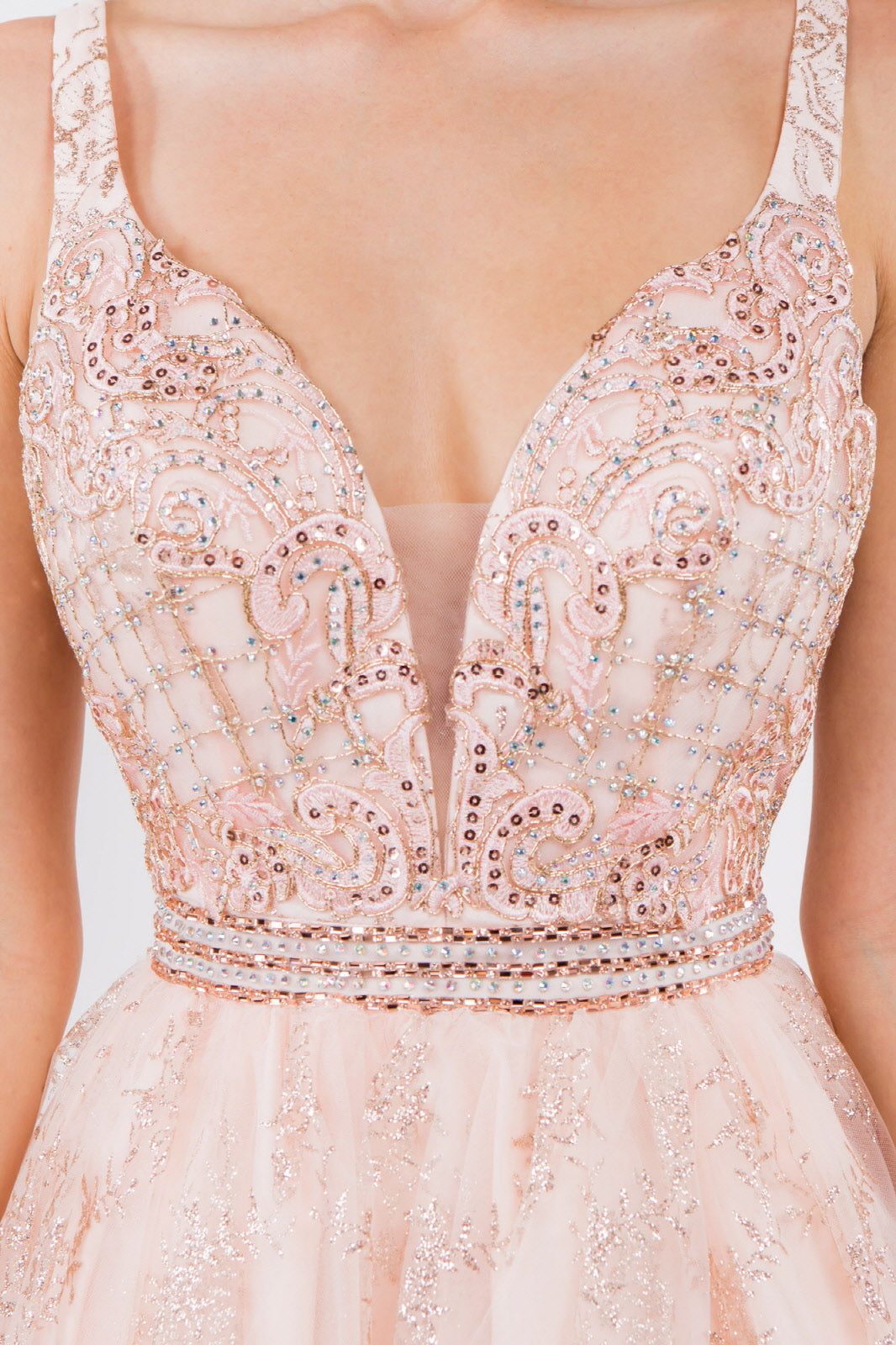 Jewel Accented Waistline Glitter Mesh V-Neck Short Dress LuxuryLifeWay Online Store