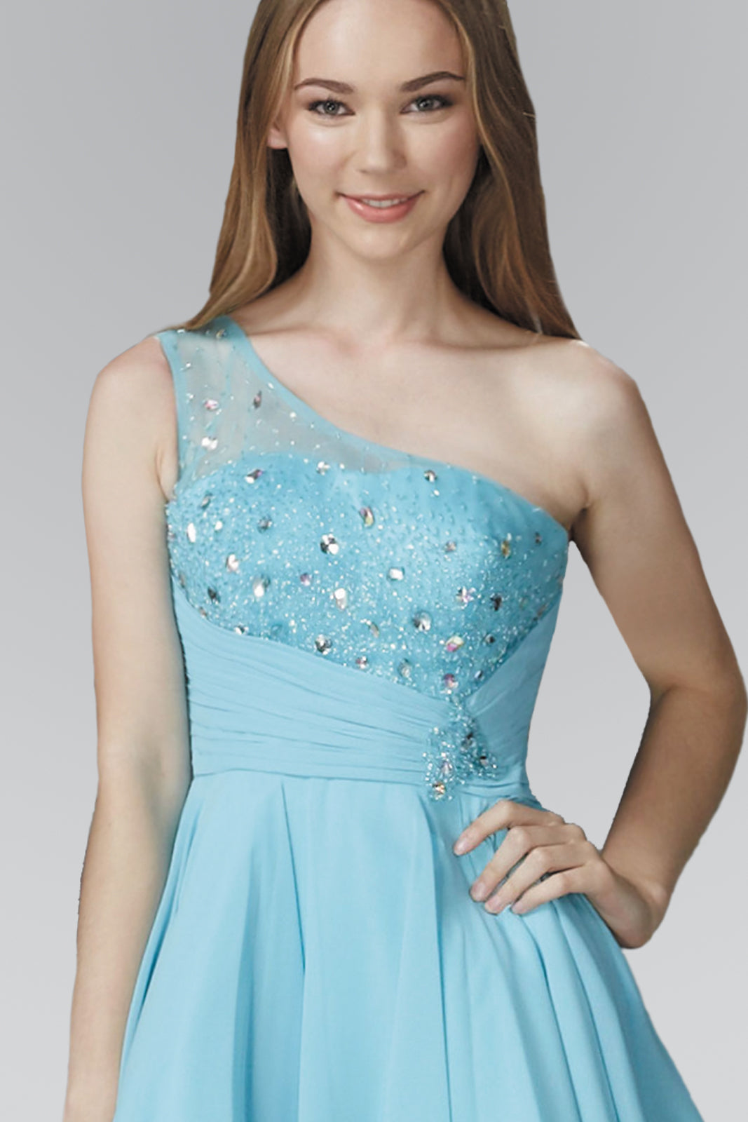 One Shoulder Chiffon Short Dress with Bead Detailing LuxuryLifeWay Online Store