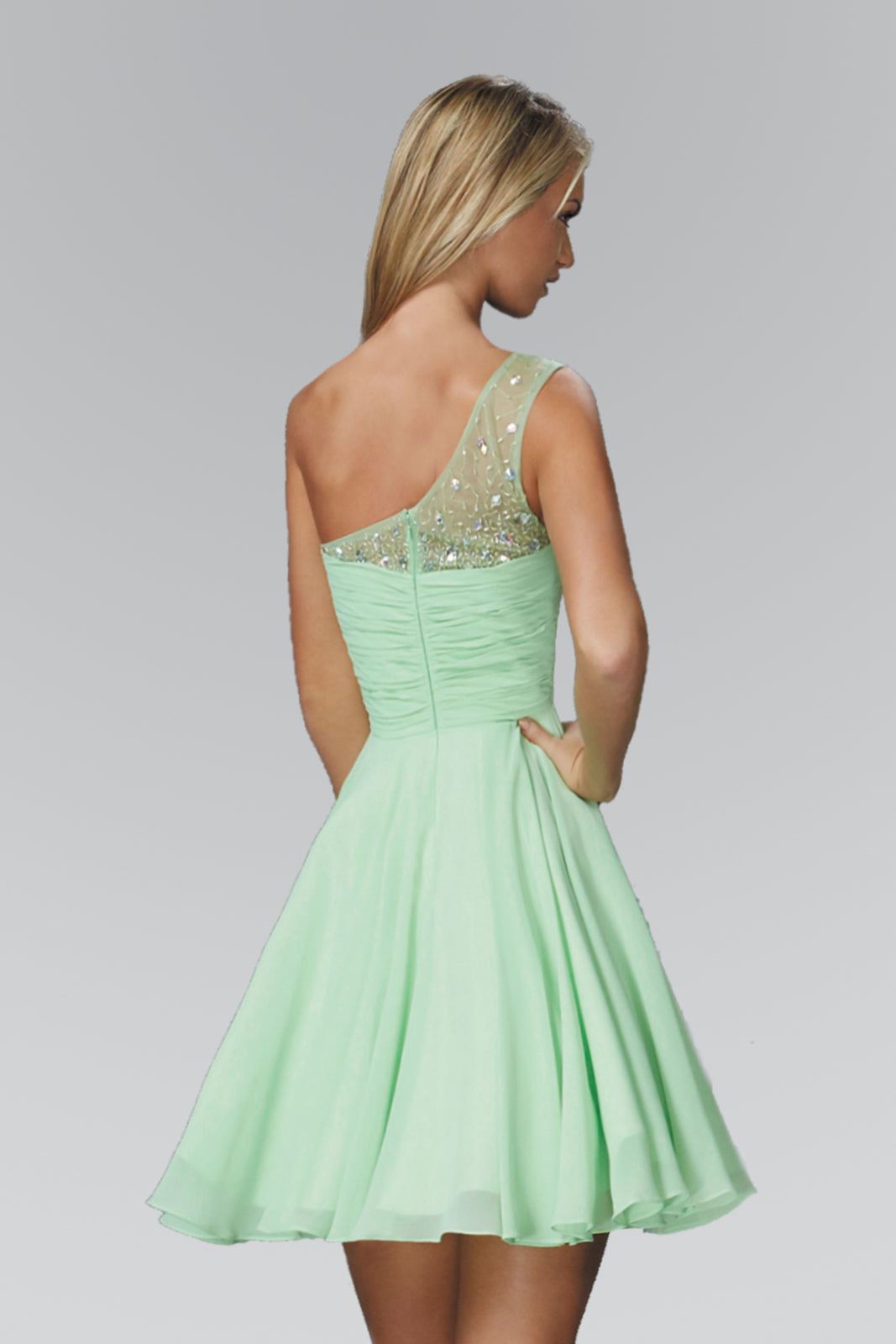 One Shoulder Chiffon Short Dress with Bead Detailing LuxuryLifeWay Online Store