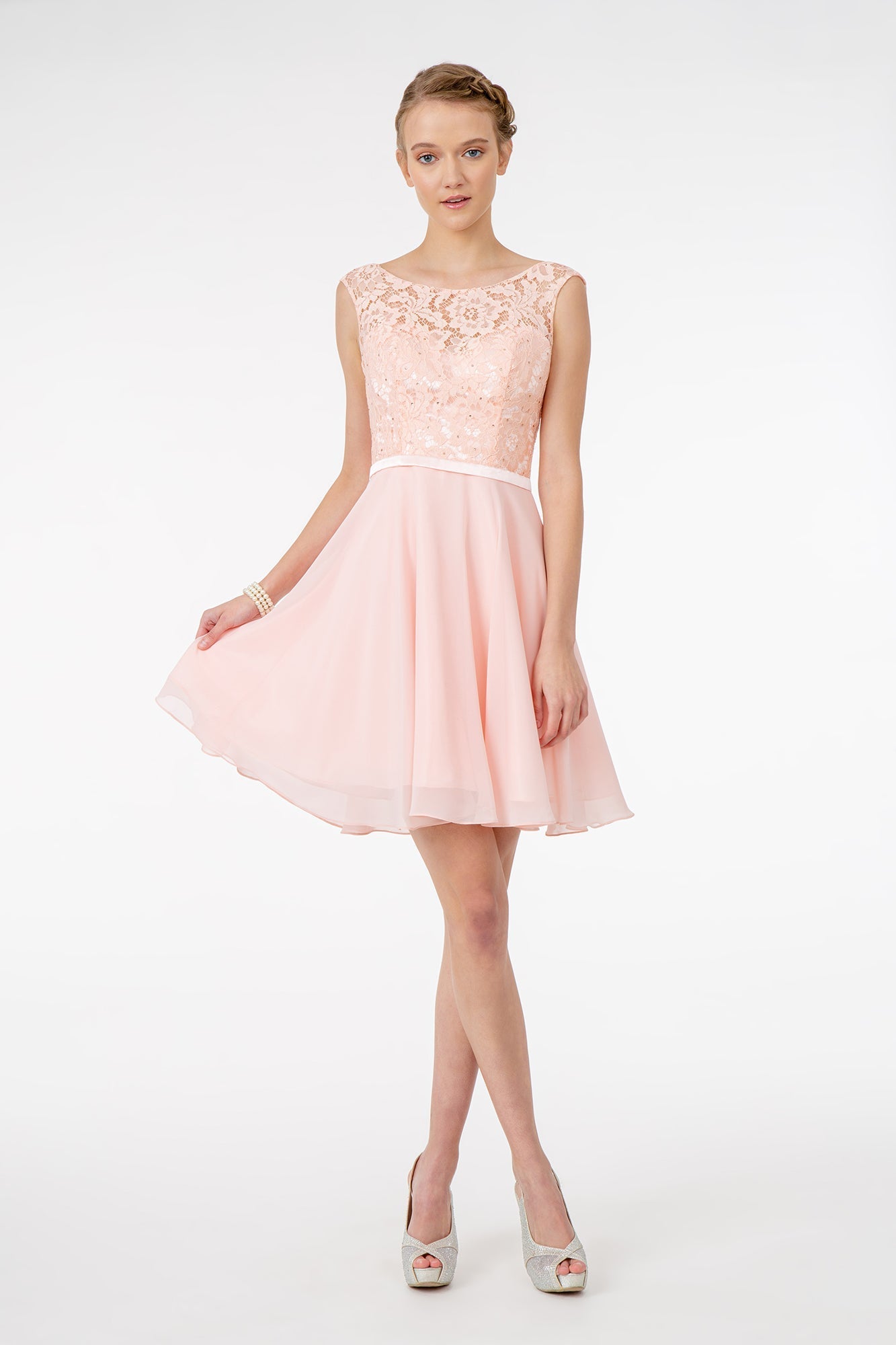 Lace Embellished Bodice Chiffon Short Dress LuxuryLifeWay Online Store