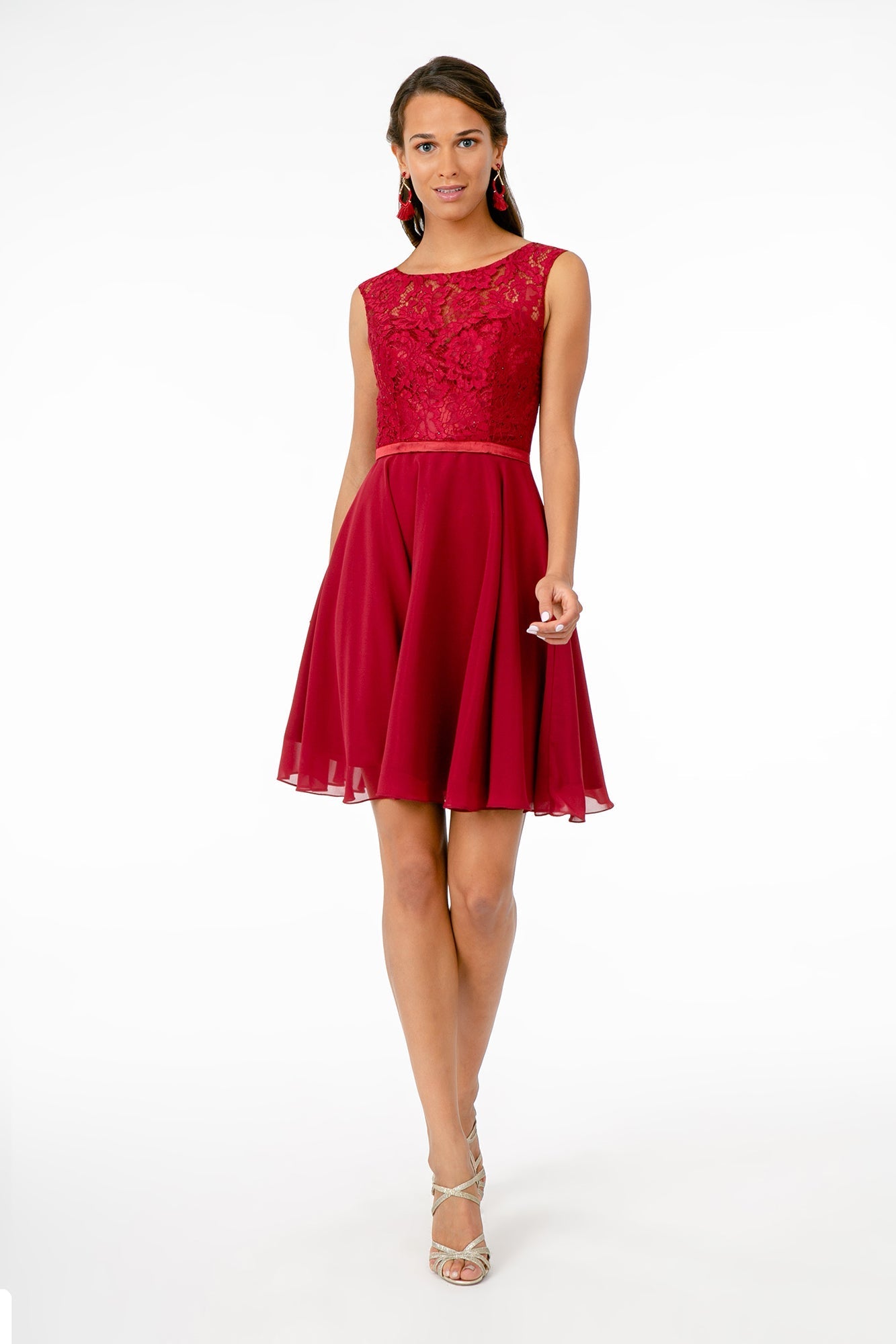 Lace Embellished Bodice Chiffon Short Dress LuxuryLifeWay Online Store