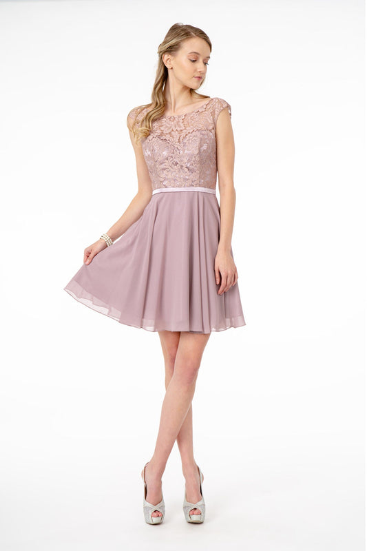 Lace Embellished Bodice Chiffon Short Dress LuxuryLifeWay Online Store