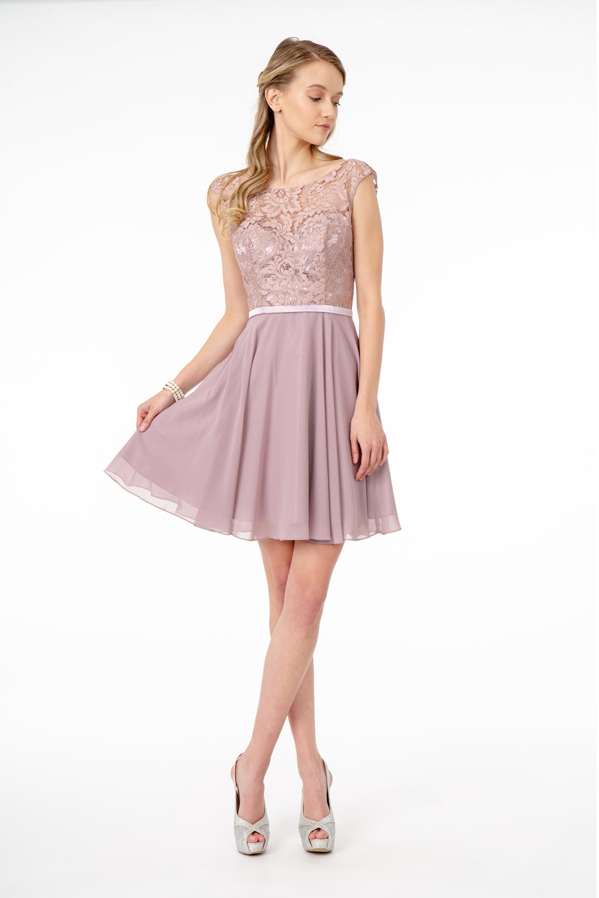 Lace Embellished Bodice Chiffon Short Dress LuxuryLifeWay Online Store