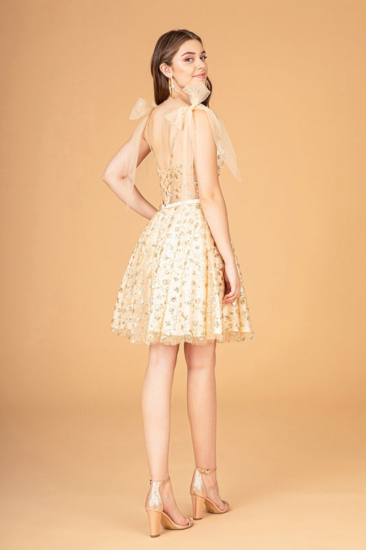 Glitter Mesh Babydoll Short Dress w/ Ribbon Attachment on Shoulder LuxuryLifeWay Online Store