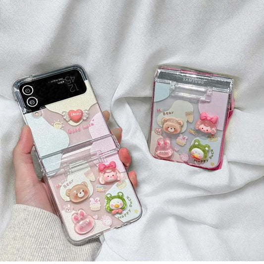 3D Cartoon Girl Bracelet Phone Case for Samsung Galaxy Z Flip 3 4 5 6 - Clear Shockproof Back Cover with Wrist Strap for Easy Carry LuxuryLifeWay Online Store