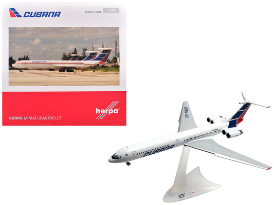 Ilyushin IL-62M Commercial Aircraft "Cubana de Aviacion" (T1280) White with Blue and Red Tail 1/200 Diecast Model Airplane by Herpa LuxuryLifeWay Online Store
