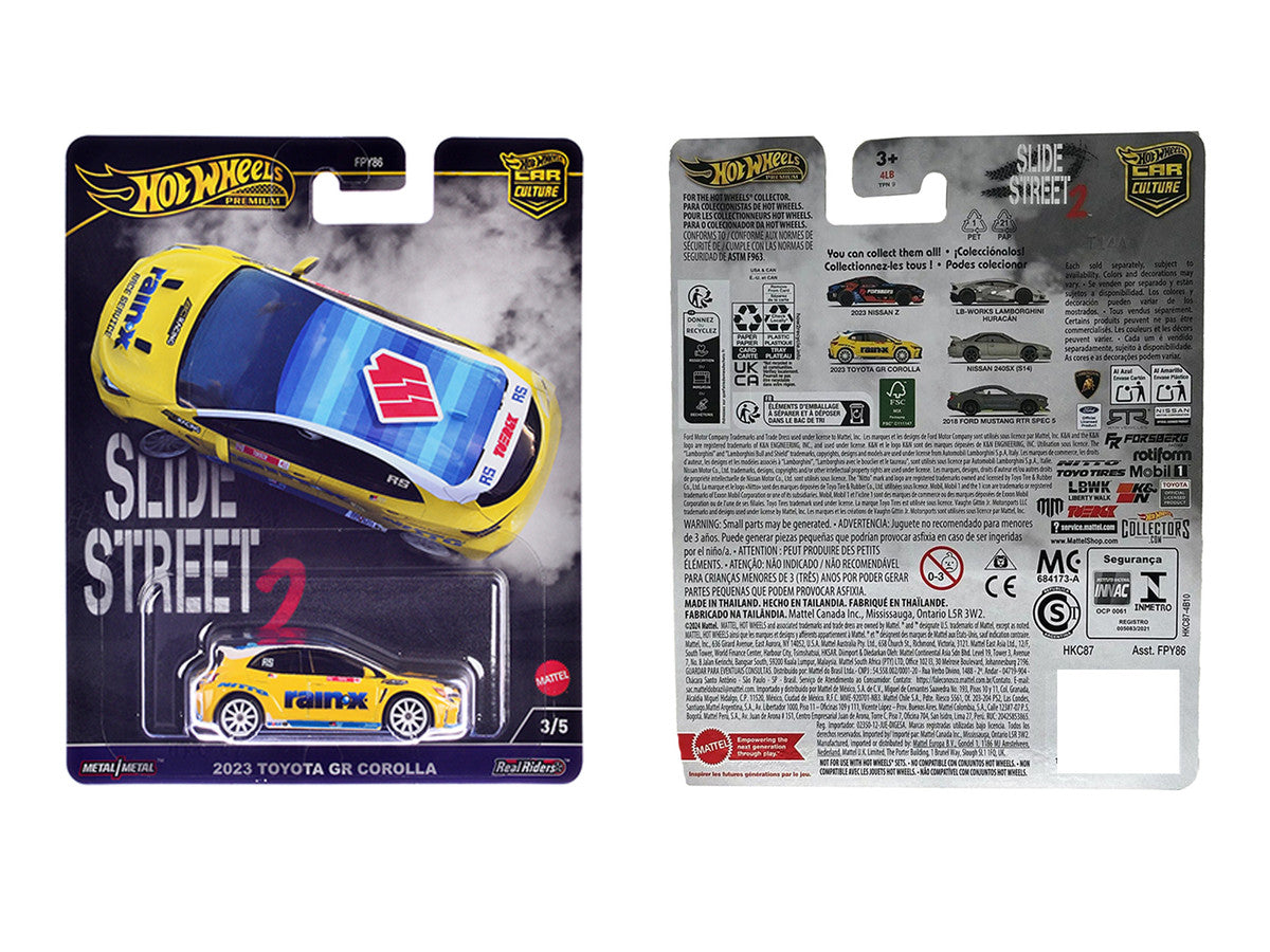 2023 Toyota GR Corolla "Rain X" Yellow "Slide Street 2" Series Diecast Model Car by Hot Wheels LuxuryLifeWay Online Store