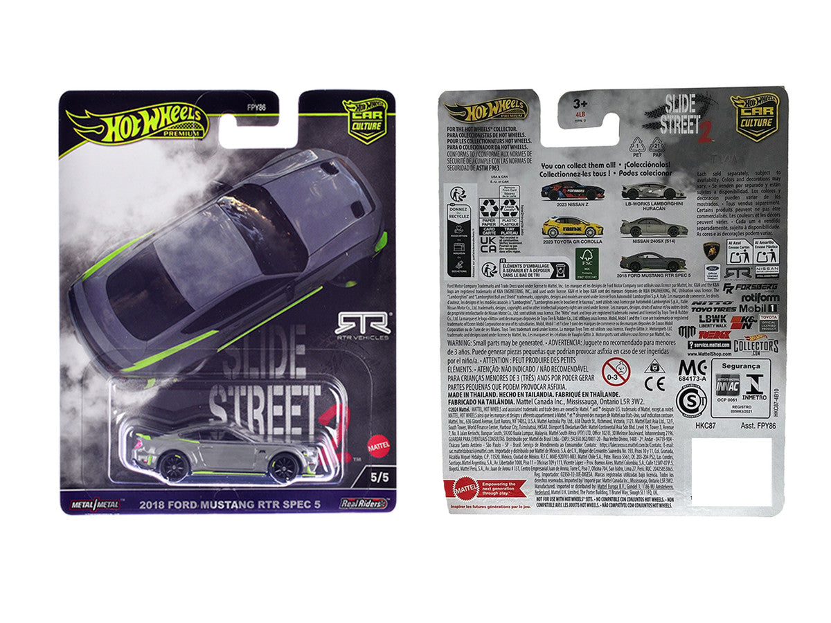 2018 Ford Mustang RTR Spec 5 Gray "Slide Street 2" Series Diecast Model Car by Hot Wheels LuxuryLifeWay Online Store