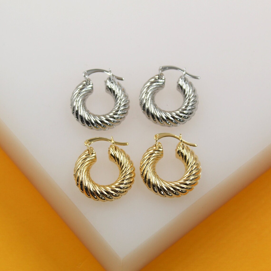18K Gold Filled Croissant Twist Hoops Earrings (K61) LuxuryLifeWay Online Store