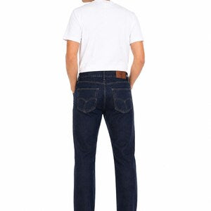 Men's Dark Wash Slim Fit Jeans | Beige Contrast Stitch Denim Pants NorixaFashion.com