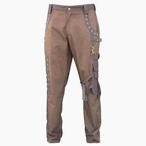 Men's Dark Brown Steampunk Pants – Victorian Gothic Utility Trousers with Detachable D-Ring Pockets NorixaFashion.com
