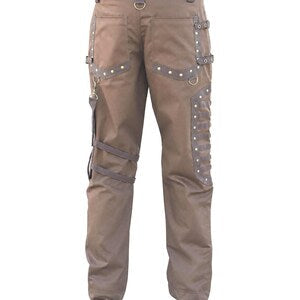 Men's Dark Brown Steampunk Pants – Victorian Gothic Utility Trousers with Detachable D-Ring Pockets NorixaFashion.com