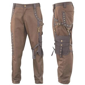 Men's Dark Brown Steampunk Pants – Victorian Gothic Utility Trousers with Detachable D-Ring Pockets NorixaFashion.com