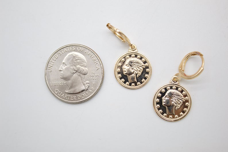 18K Gold Filled Coin Charm Dainty Dangle Hoop Dangle Earring (L336) LuxuryLifeWay Online Store