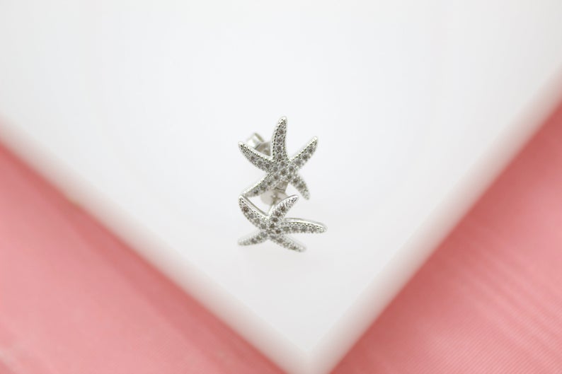 18K Gold Filled CZ Cubic Zirconia Star Fish Earring (K238) LuxuryLifeWay Online Store