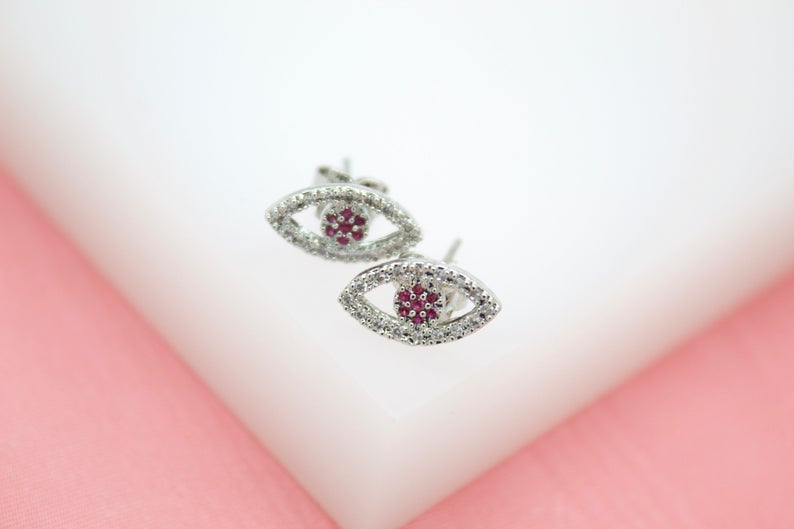 18K Gold Filled Evil Eye Red, Blue, Purple Stud Earrings (L1) LuxuryLifeWay Online Store