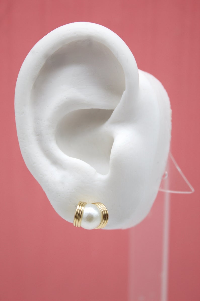18K Gold Filled Pearl Stud Earrings With Golden Rings LuxuryLifeWay Online Store
