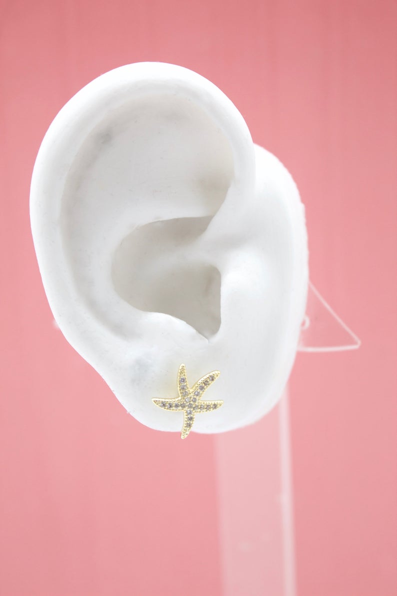 18K Gold Filled CZ Cubic Zirconia Star Fish Earring (K238) LuxuryLifeWay Online Store