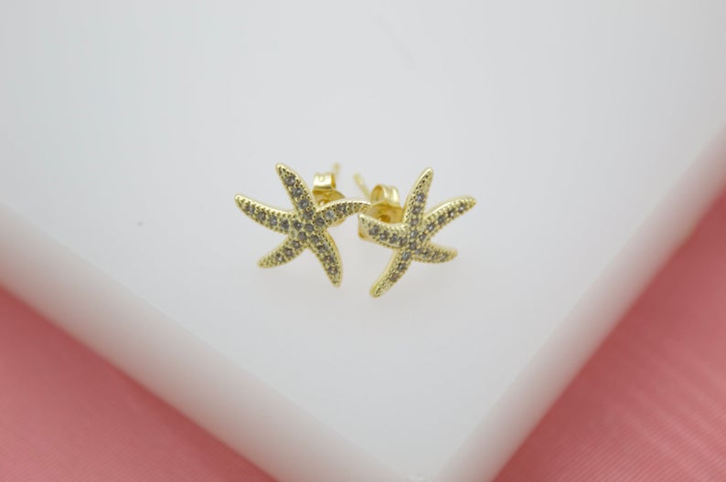 18K Gold Filled CZ Cubic Zirconia Star Fish Earring (K238) LuxuryLifeWay Online Store