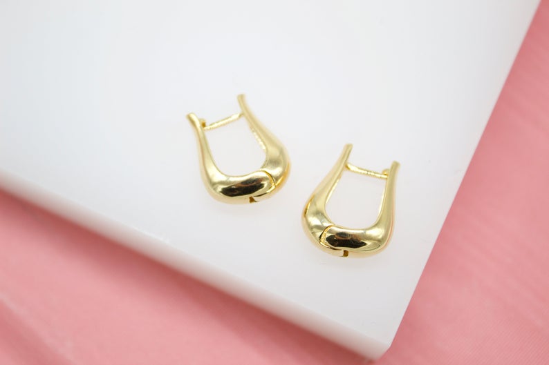 18K Gold Filled Earrings U Shaped Earrings Thick Linked Hoops Minimalist Trendy Huggies Earrings (L74A) LuxuryLifeWay Online Store
