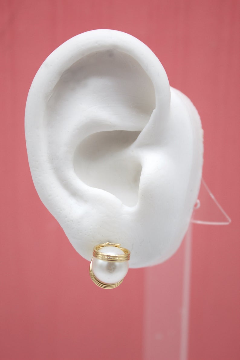 18K Gold Filled Pearl Stud Earrings With Golden Rings LuxuryLifeWay Online Store