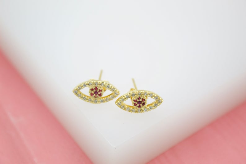 18K Gold Filled Evil Eye Red, Blue, Purple Stud Earrings (L1) LuxuryLifeWay Online Store