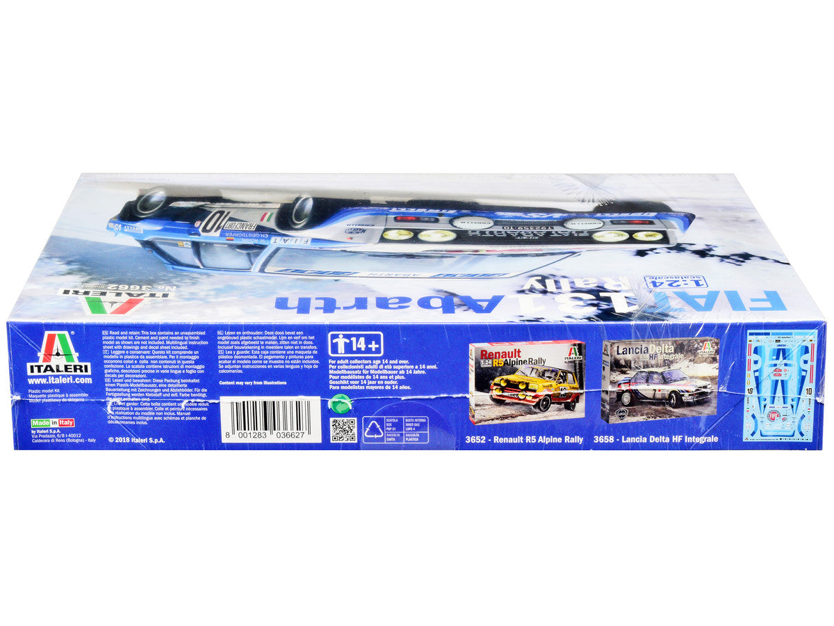 Skill 3 Model Kit Fiat 131 Abarth Rally #10 Winner "Montecarlo Rally" (1980) 1/24 Scale Model by Italeri LuxuryLifeWay Online Store