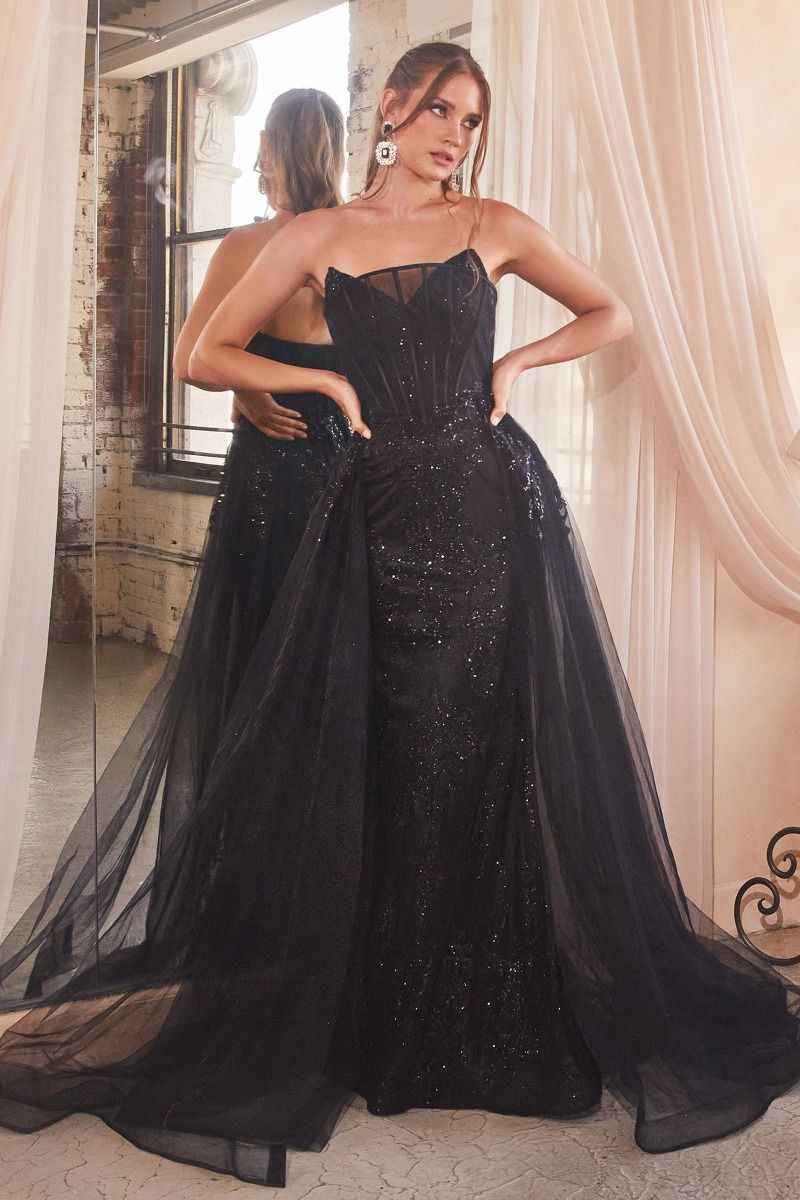 Strapless Glitter Gown With Removable Tulle Overskirt LuxuryLifeWay Online Store