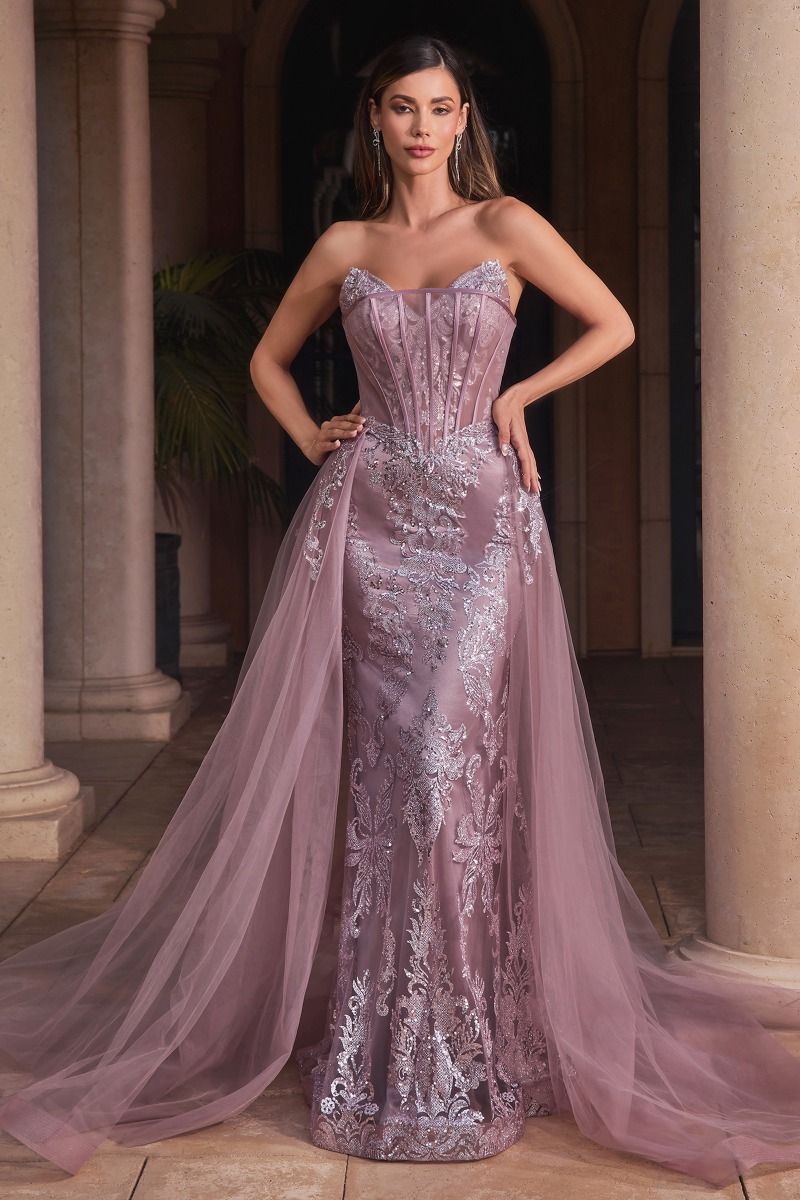 Strapless Glitter Gown With Removable Tulle Overskirt LuxuryLifeWay Online Store
