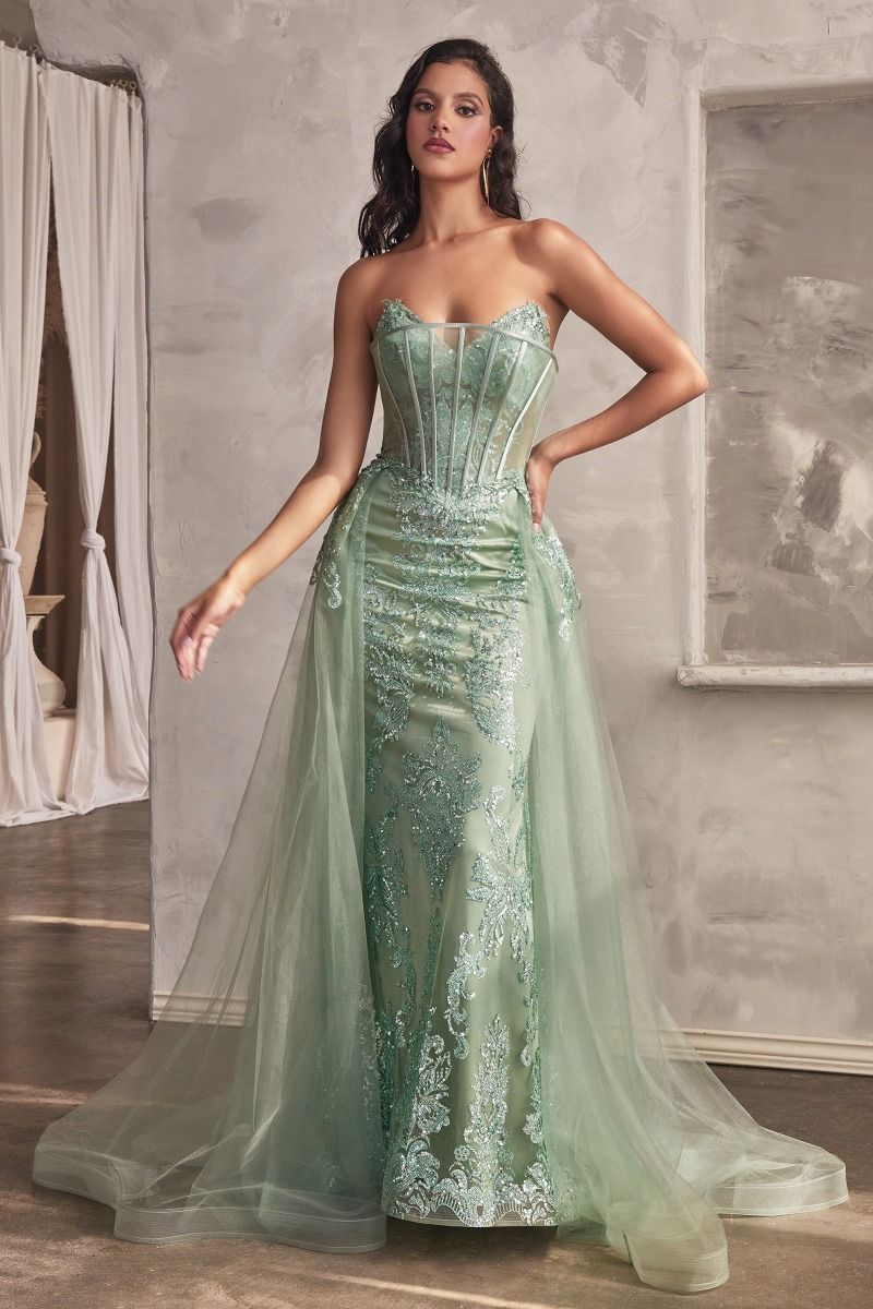 Strapless Glitter Gown With Removable Tulle Overskirt LuxuryLifeWay Online Store