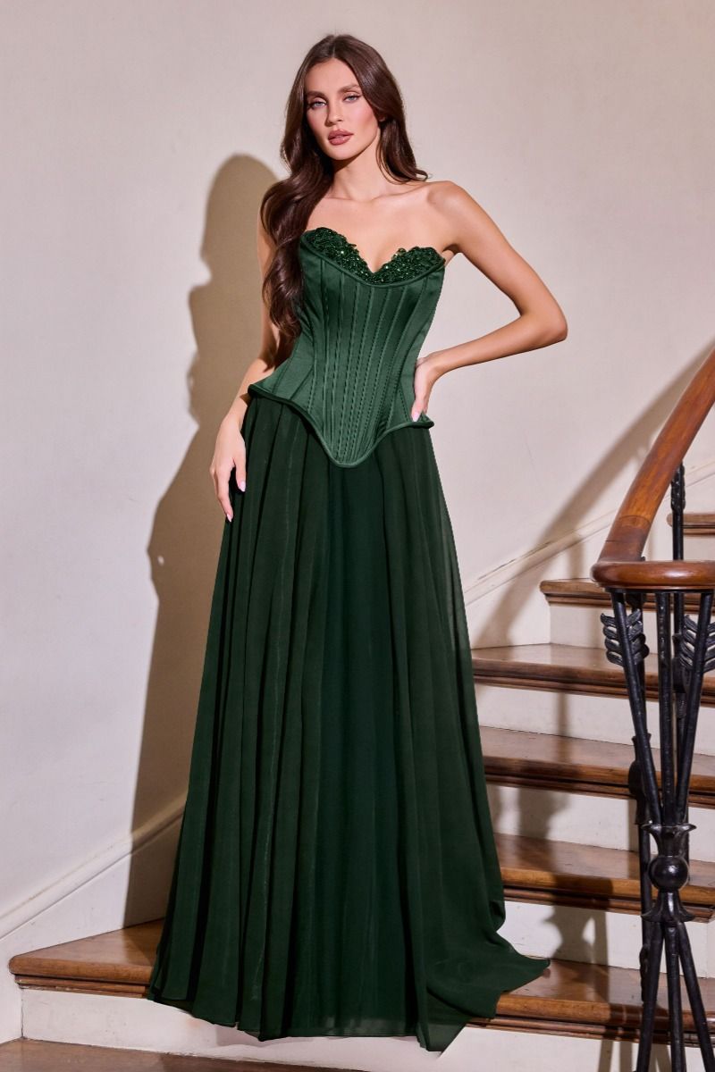 Corset Gown Sweetheart Neckline Chiffon Draped Skirt Lace-Up Back Scarf Detail LuxuryLifeWay Online Store