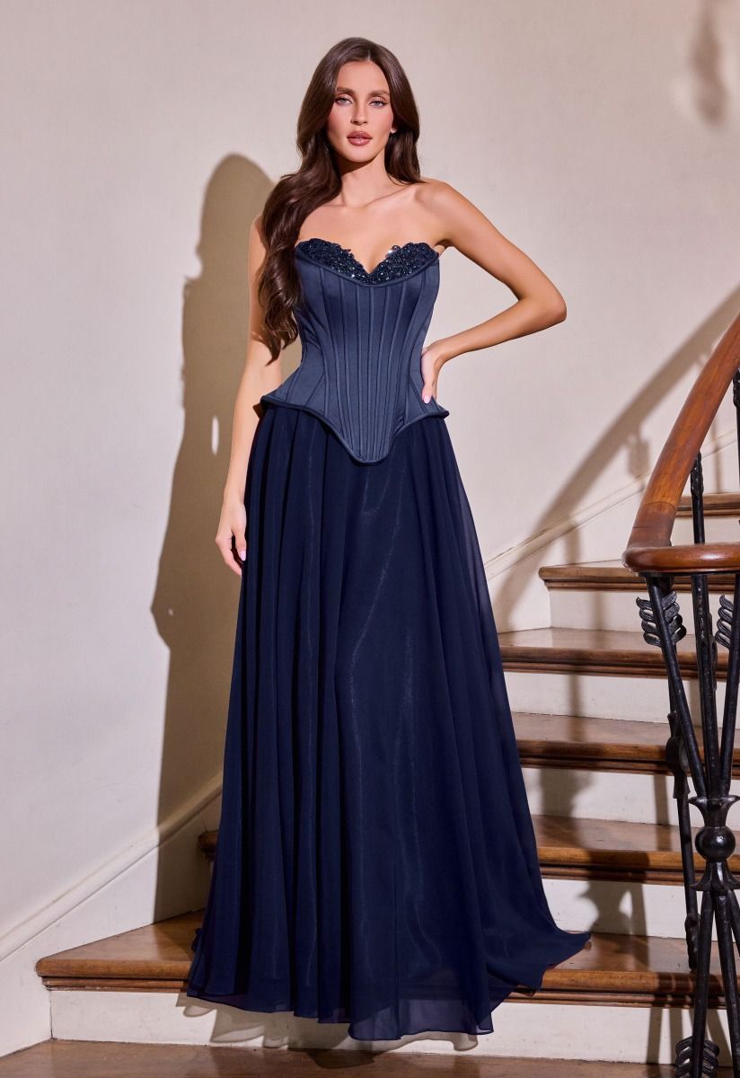 Corset Gown Sweetheart Neckline Chiffon Draped Skirt Lace-Up Back Scarf Detail LuxuryLifeWay Online Store