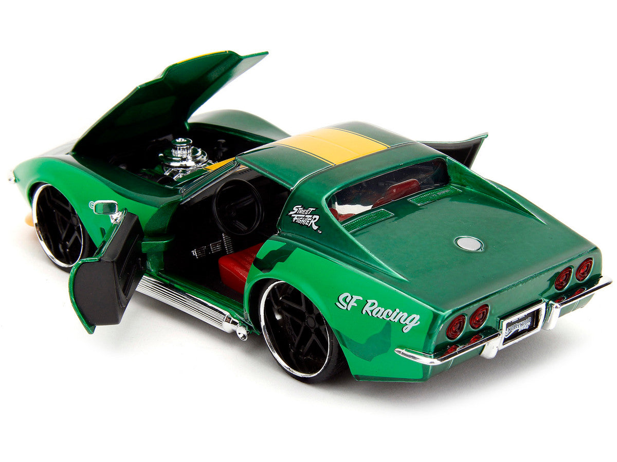 1969 Chevrolet Corvette Stingray ZL1 Green Metallic with Yellow Stripes and Cammy Diecast Figure "Street Fighter" Video Game "Anime Hollywood Rides" Series 1/24 Diecast Model Car by Jada LuxuryLifeWay Online Store