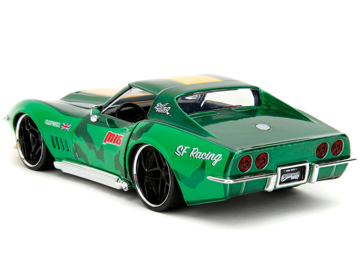 1969 Chevrolet Corvette Stingray ZL1 Green Metallic with Yellow Stripes and Cammy Diecast Figure "Street Fighter" Video Game "Anime Hollywood Rides" Series 1/24 Diecast Model Car by Jada LuxuryLifeWay Online Store