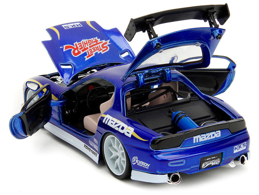 1993 Mazda RX-7 Candy Blue Metallic with Graphics and Chun-Li Diecast Figure "Street Fighter" Video Game "Anime Hollywood Rides" Series 1/24 Diecast Model Car by Jada LuxuryLifeWay Online Store