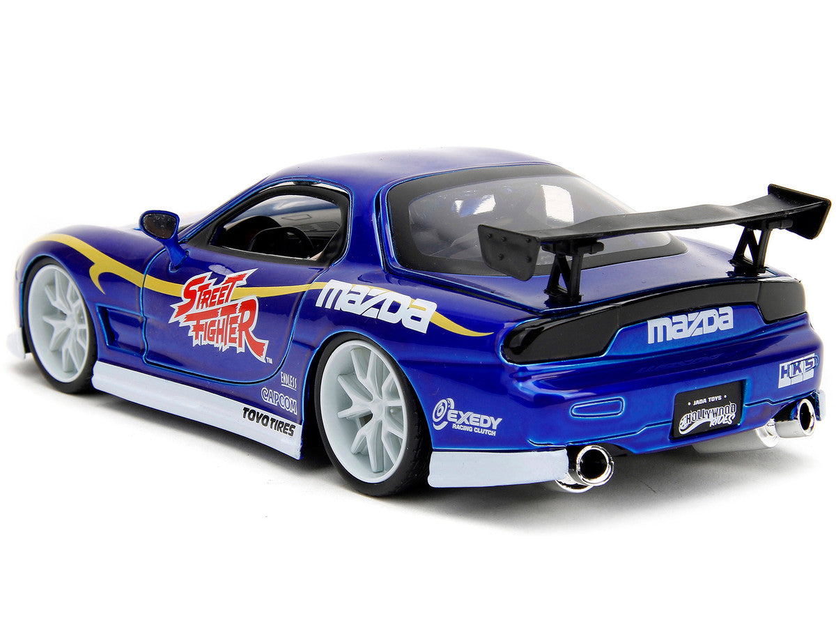 1993 Mazda RX-7 Candy Blue Metallic with Graphics and Chun-Li Diecast Figure "Street Fighter" Video Game "Anime Hollywood Rides" Series 1/24 Diecast Model Car by Jada LuxuryLifeWay Online Store