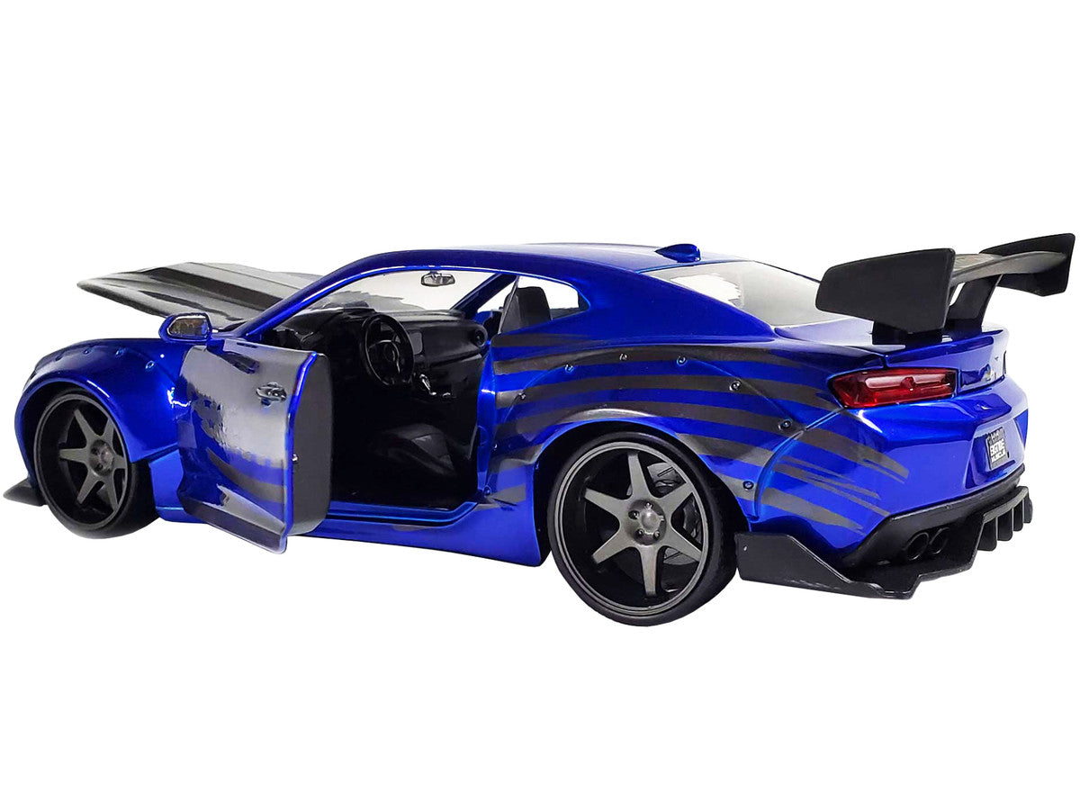 2016 Chevrolet Camaro Widebody Candy Blue with Gray Metallic Hood and American Flag Graphics "Bigtime Muscle" Series 1/24 Diecast Model Car by Jada LuxuryLifeWay Online Store